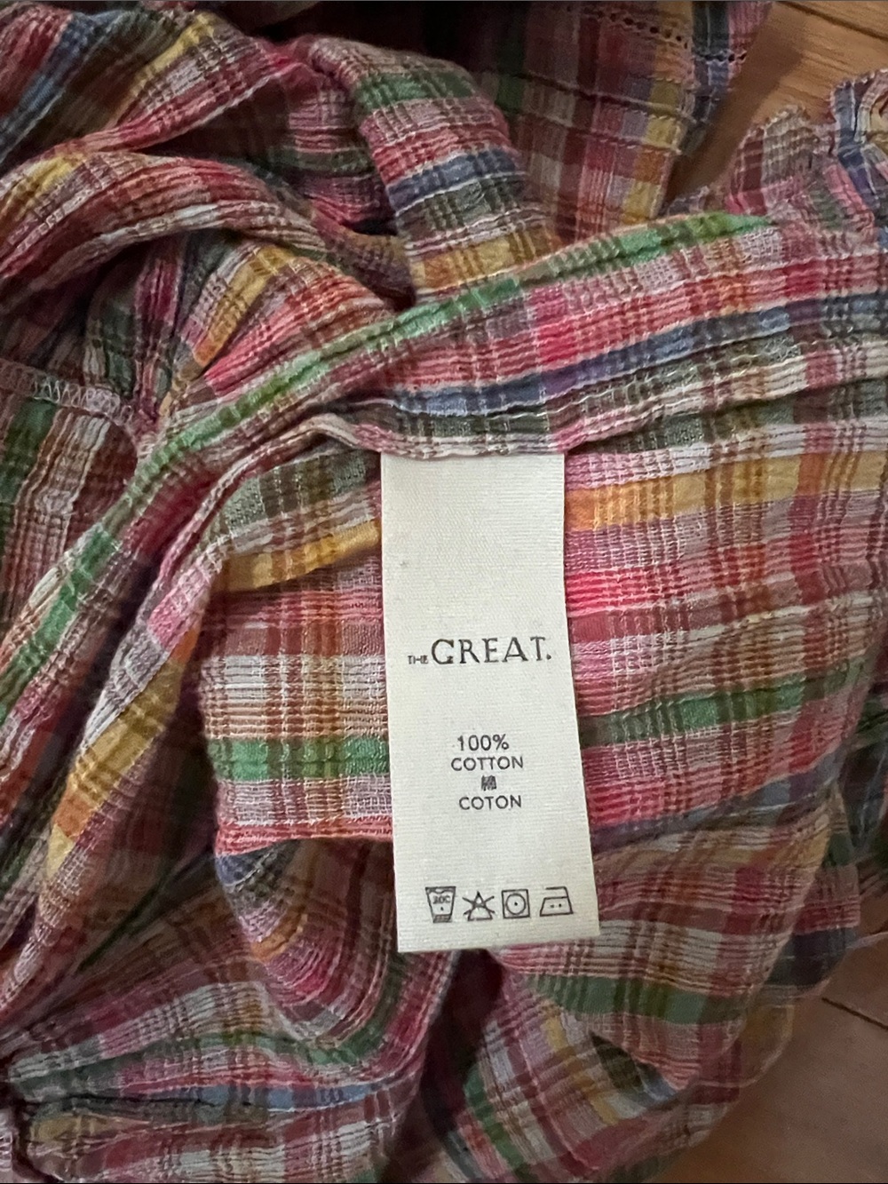 The Great The Nightingale Cotton Tiered Flutter Sleeve Plaid Maxi Dress Sz 1 Sm - Picture 10 of 11